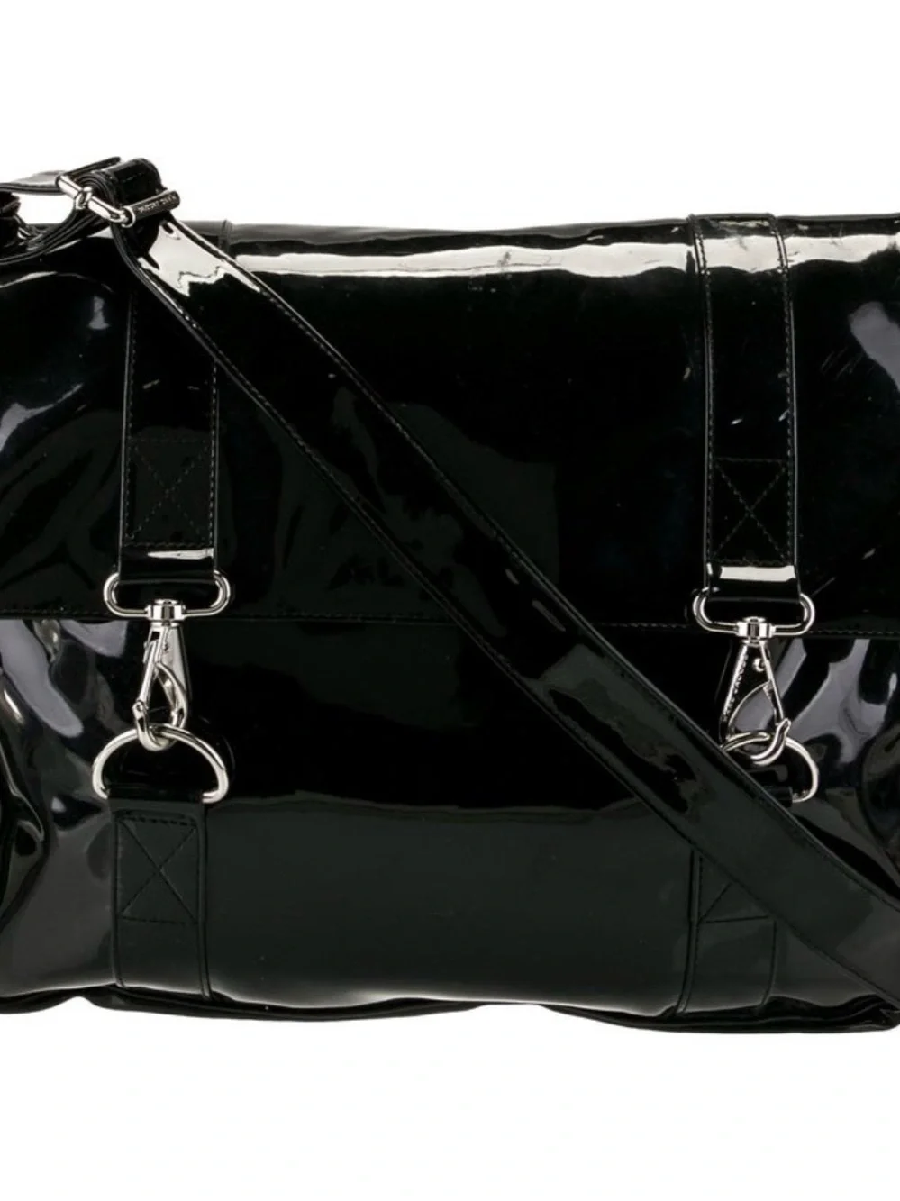 Marc Jacobs Black Patent Messenger Bag with Silver Hardware